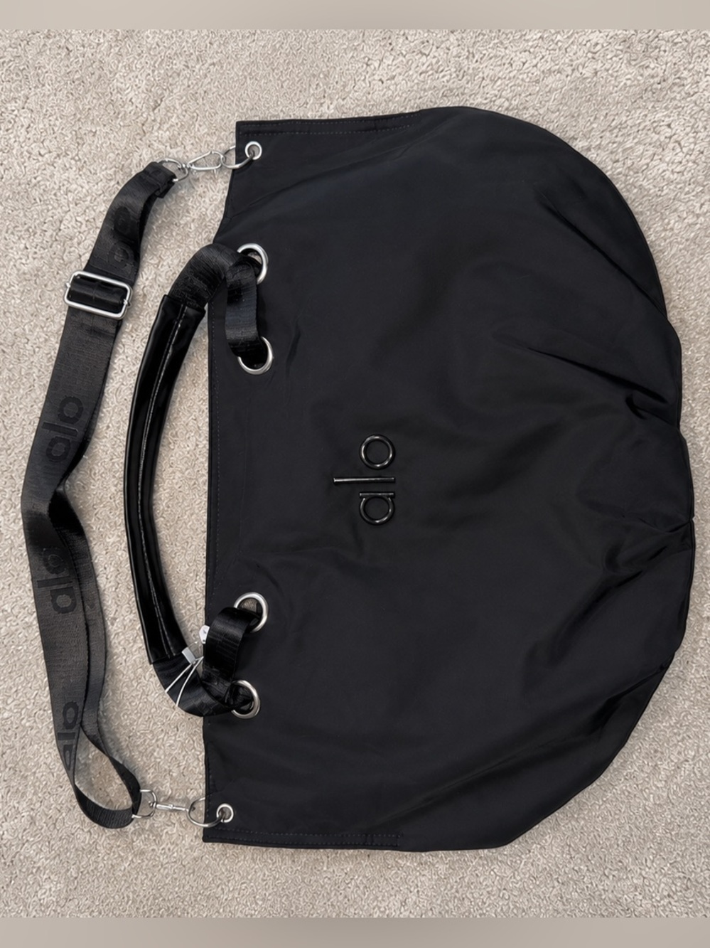 ALO Yoga Black Duffel Tote with Detachable Logo Strap